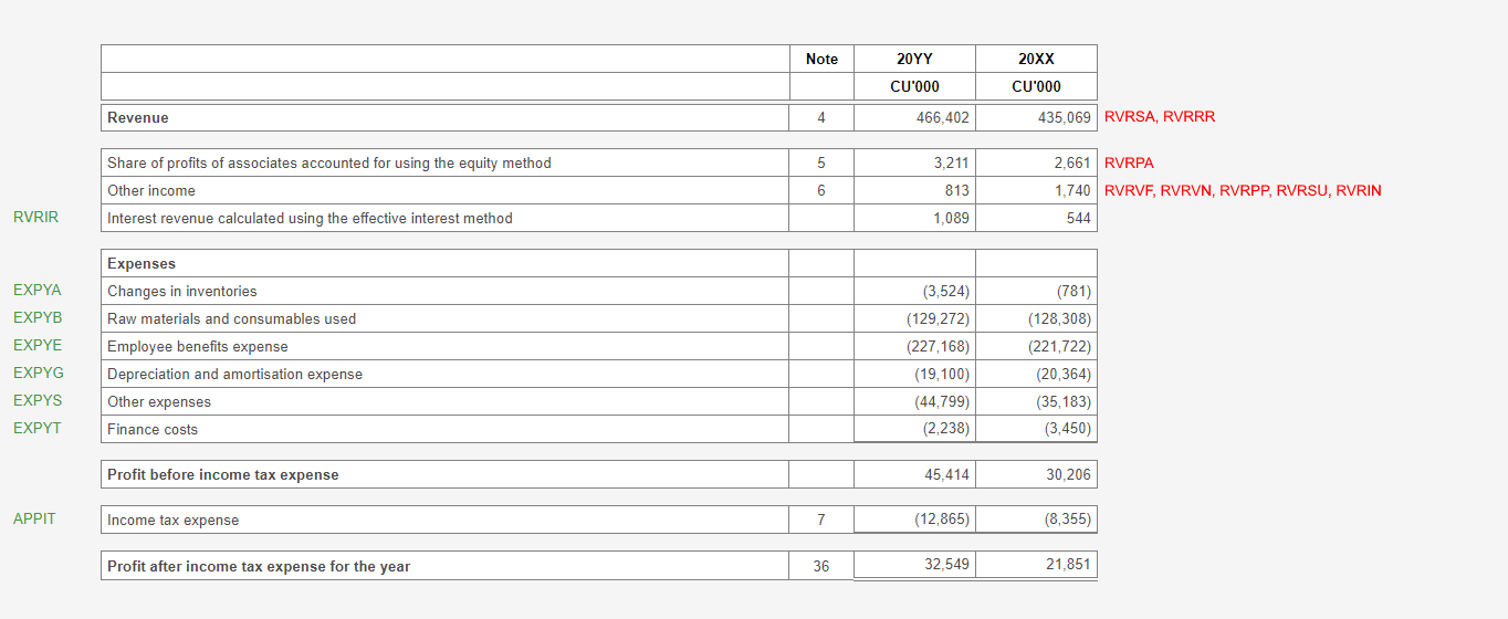 Image shows Profit or loss screen in software. It has been formatted to disclose Standard revenue with expenses by nature.